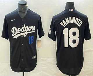 Mens Los Angeles Dodgers #18 Yoshinobu Yamamoto Number Black Turn Back The Clock Stitched Cool Base Jersey